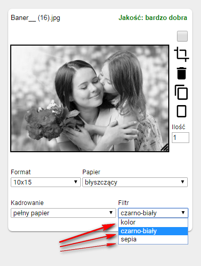 Efekty kolorystyczne czarno białe sepia