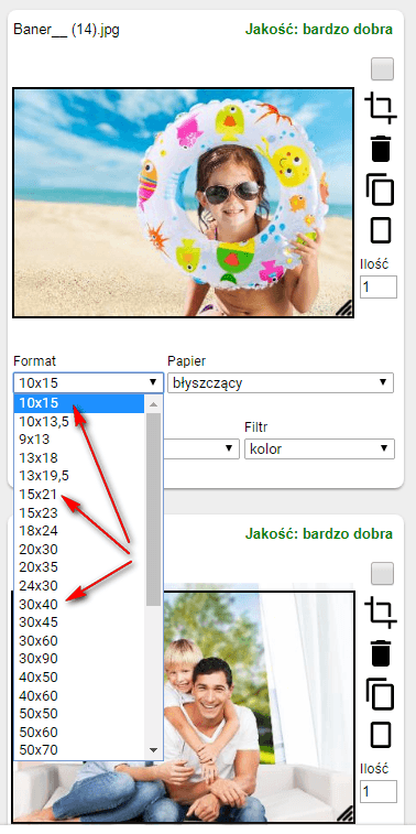 Format odbitek zdjęć do wyboru